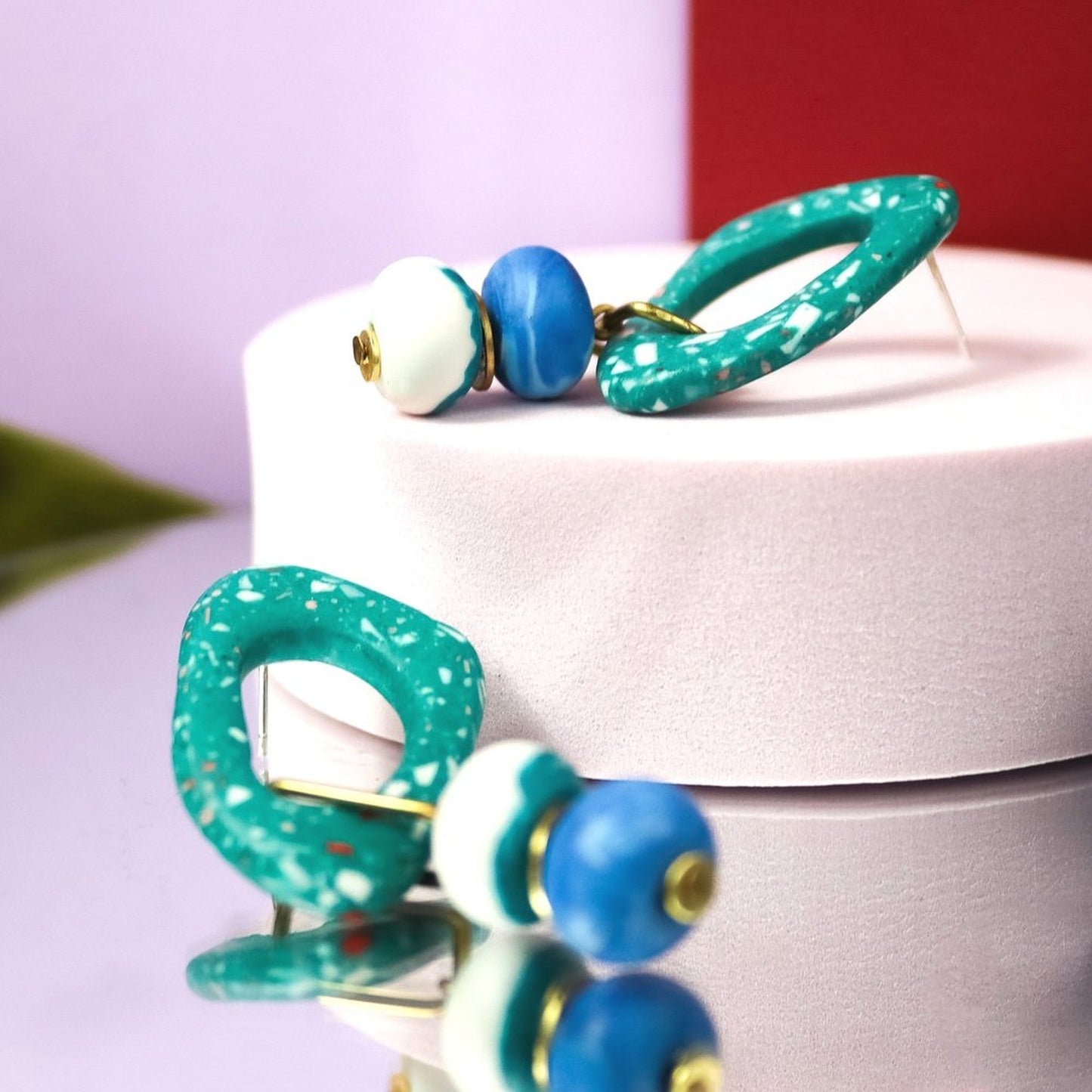 Jesmonite Mismatch Green And Blue Terrazzo Dangle