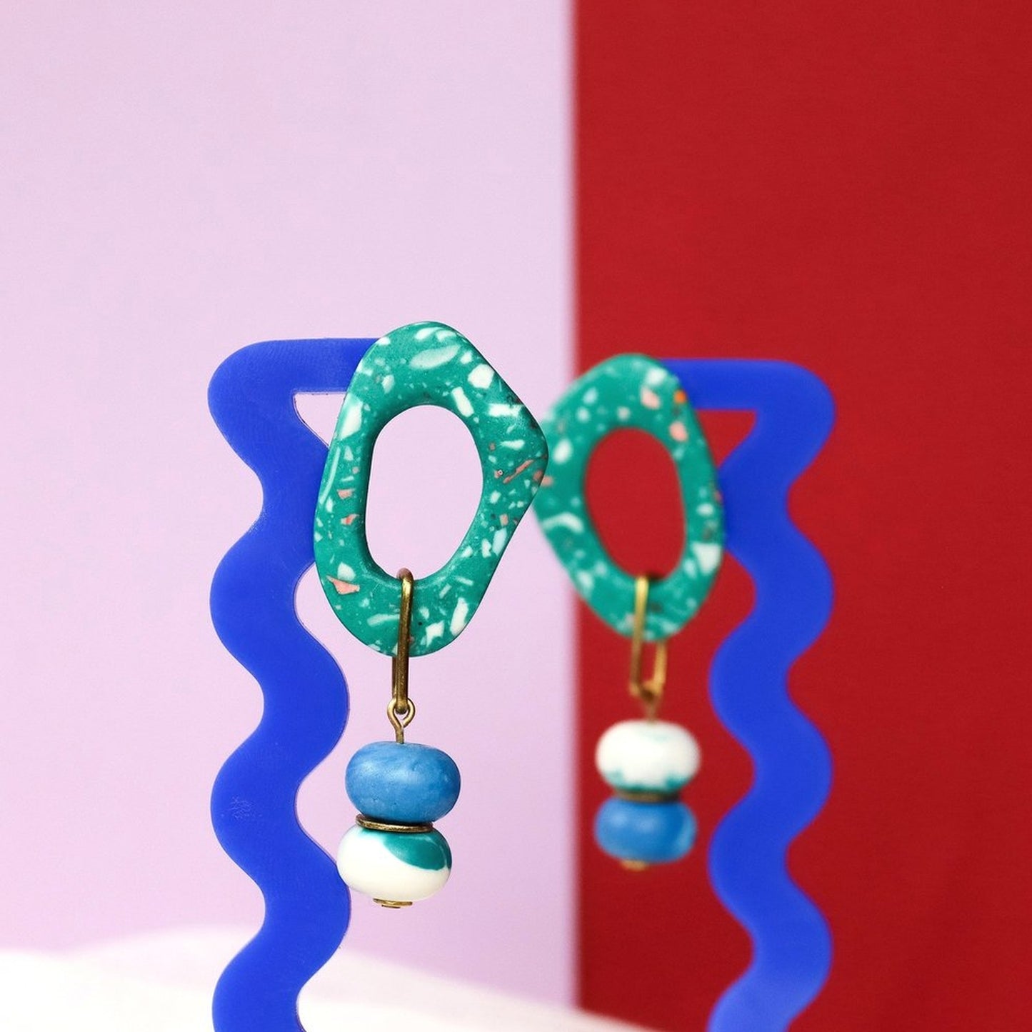 Jesmonite Mismatch Green And Blue Terrazzo Dangle