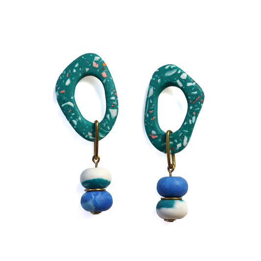 Jesmonite Mismatch Green And Blue Terrazzo Dangle