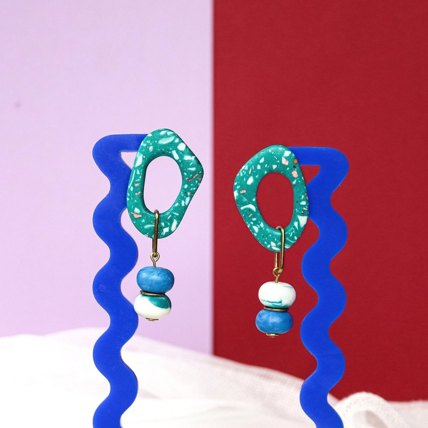 Jesmonite Mismatch Green And Blue Terrazzo Dangle