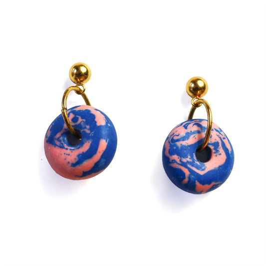 Jesmonite Pink And Blue Mini Doughnut Earrings
