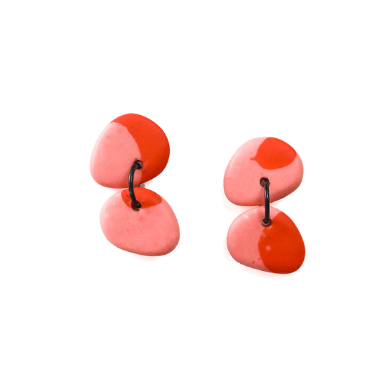 Jesmonite Mismatch Pebble Earrings In Pink And Red