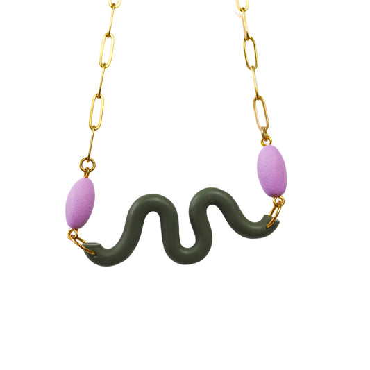 Lilac And Green Squiggle Statement Necklace