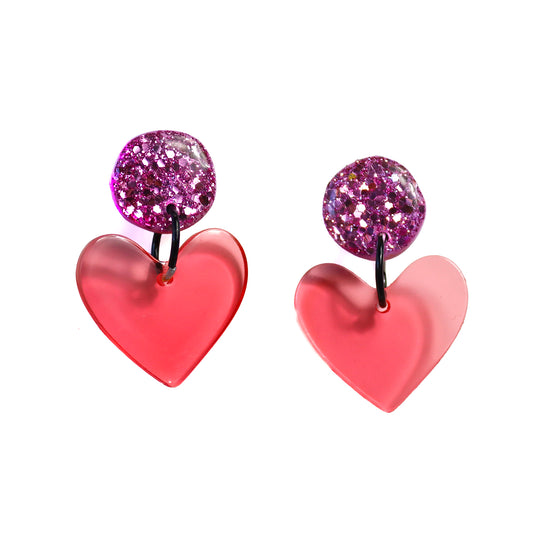 Lilac And Pink Glitter Heart Earrings