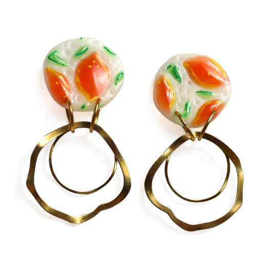 Orange Brass Statement Dangle Earrings