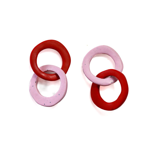 Pink And Red Mismatch Loop Earrings