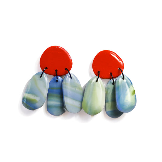 Red And Blue Shiny Flower Earrings