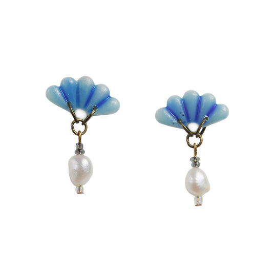 Small Blue Fan Pearl Dangles