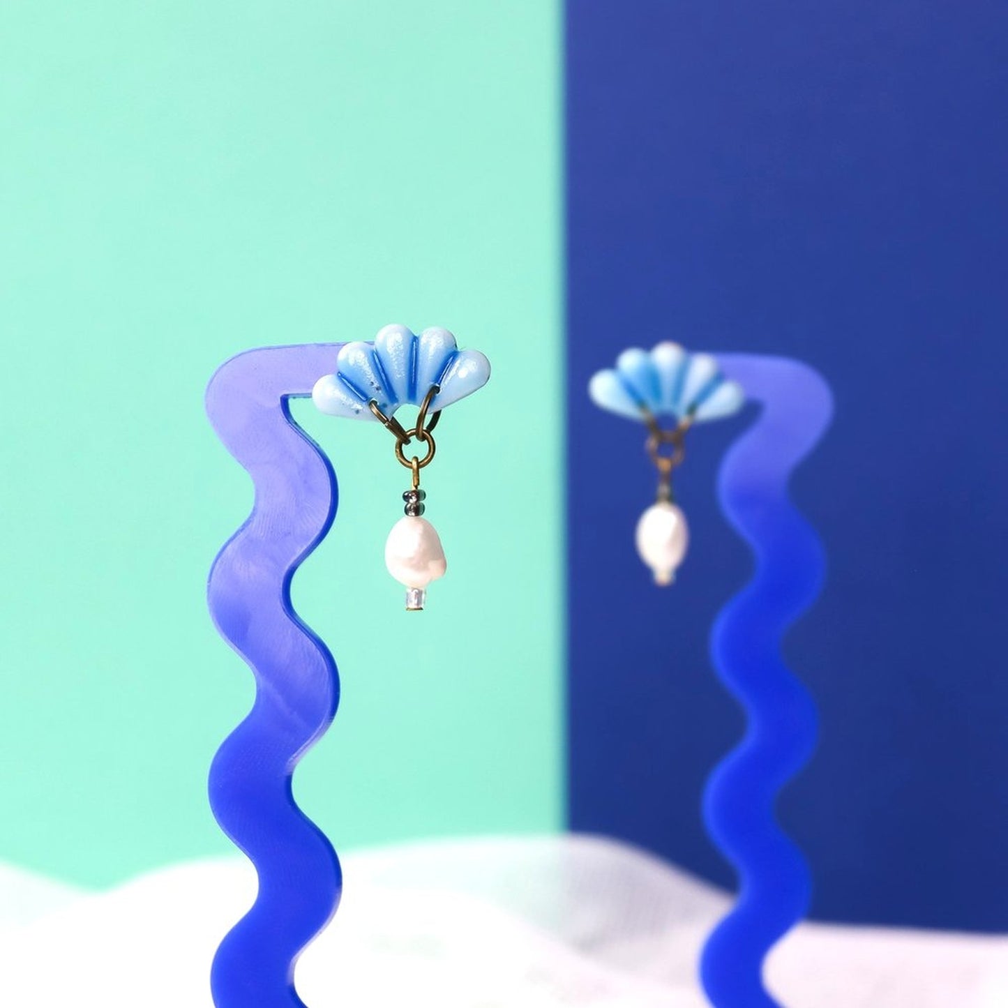 Small Blue Fan Pearl Dangles