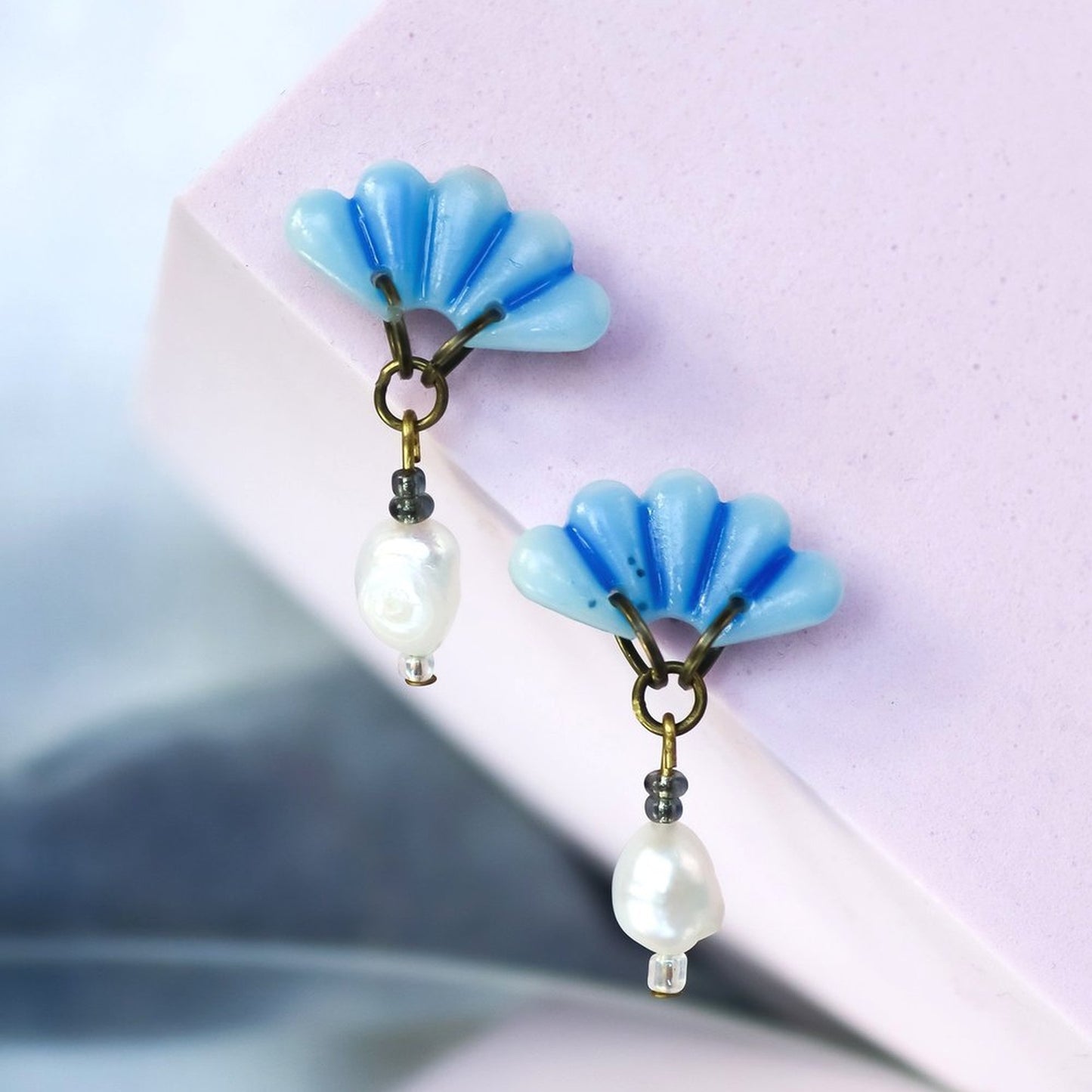 Small Blue Fan Pearl Dangles