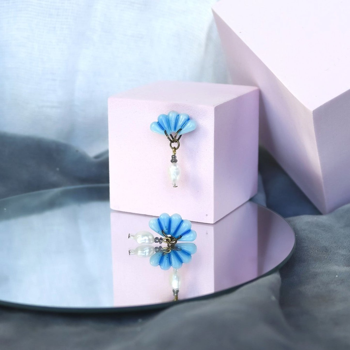 Small Blue Fan Pearl Dangles