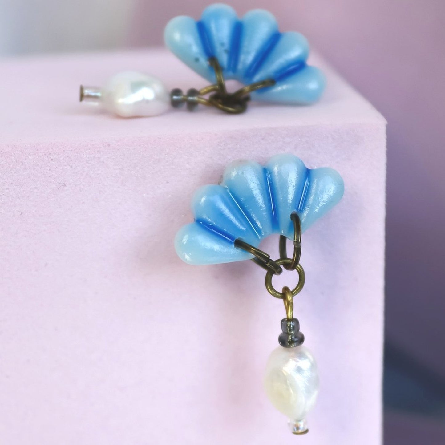 Small Blue Fan Pearl Dangles