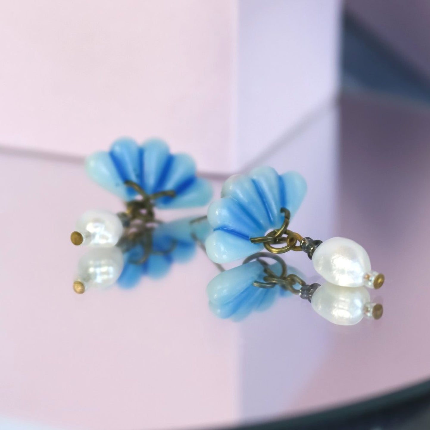 Small Blue Fan Pearl Dangles