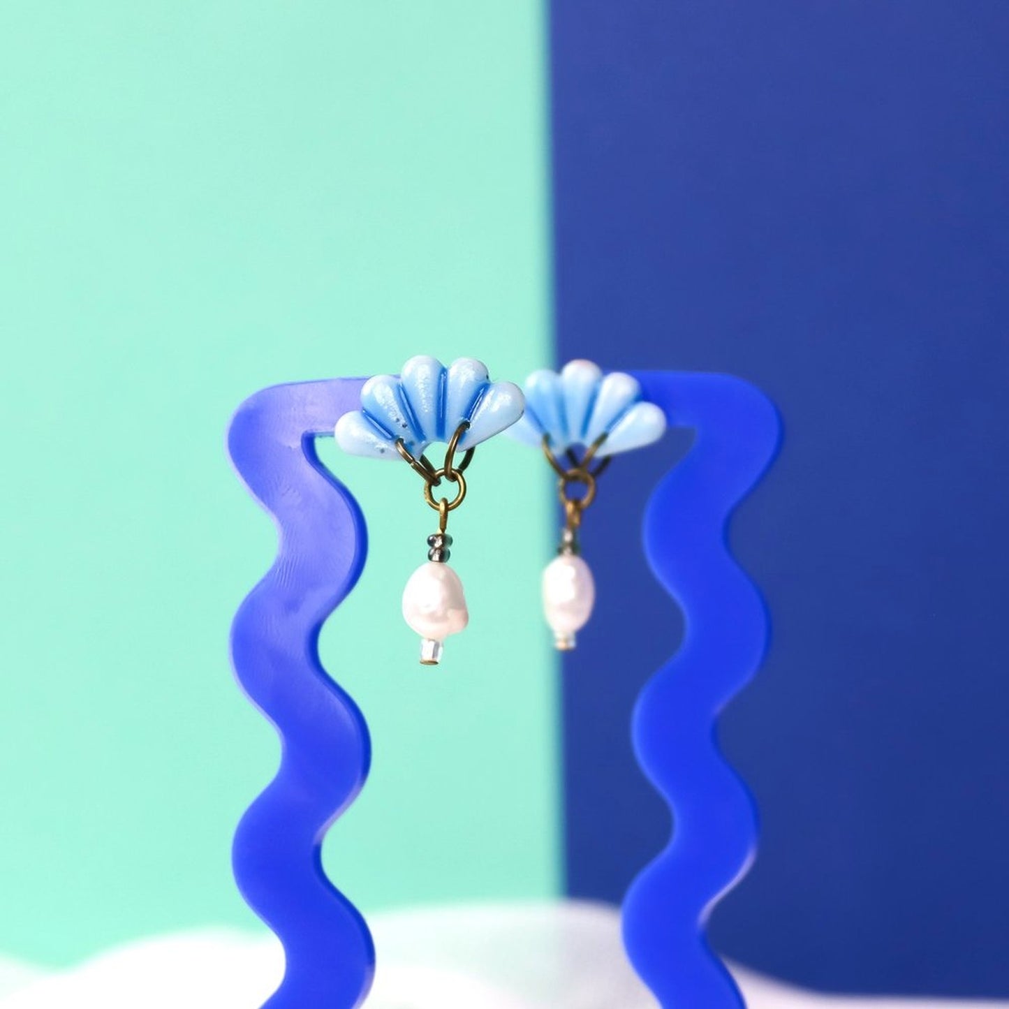 Small Blue Fan Pearl Dangles