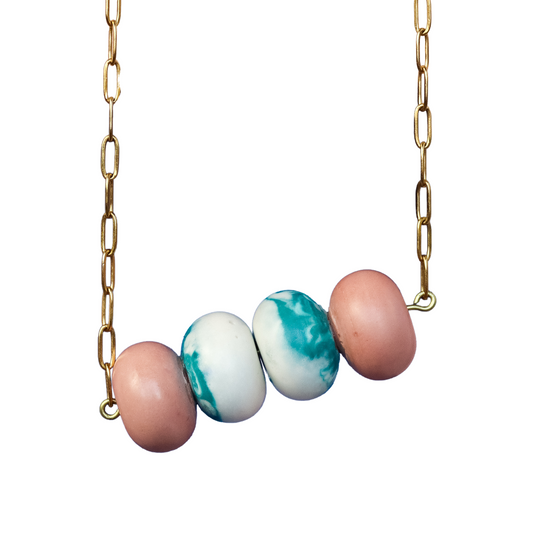 Pink And Blue Marbled Jesmonite Bead Necklace