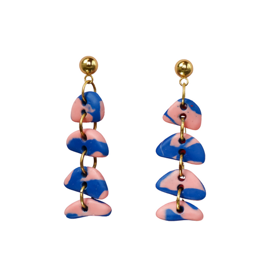 Pink And Blue Half Moon Jesmonite Dangle Earrings