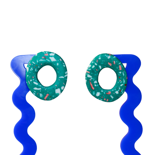 Green Terrazzo Jesmonite Large Loop Studs