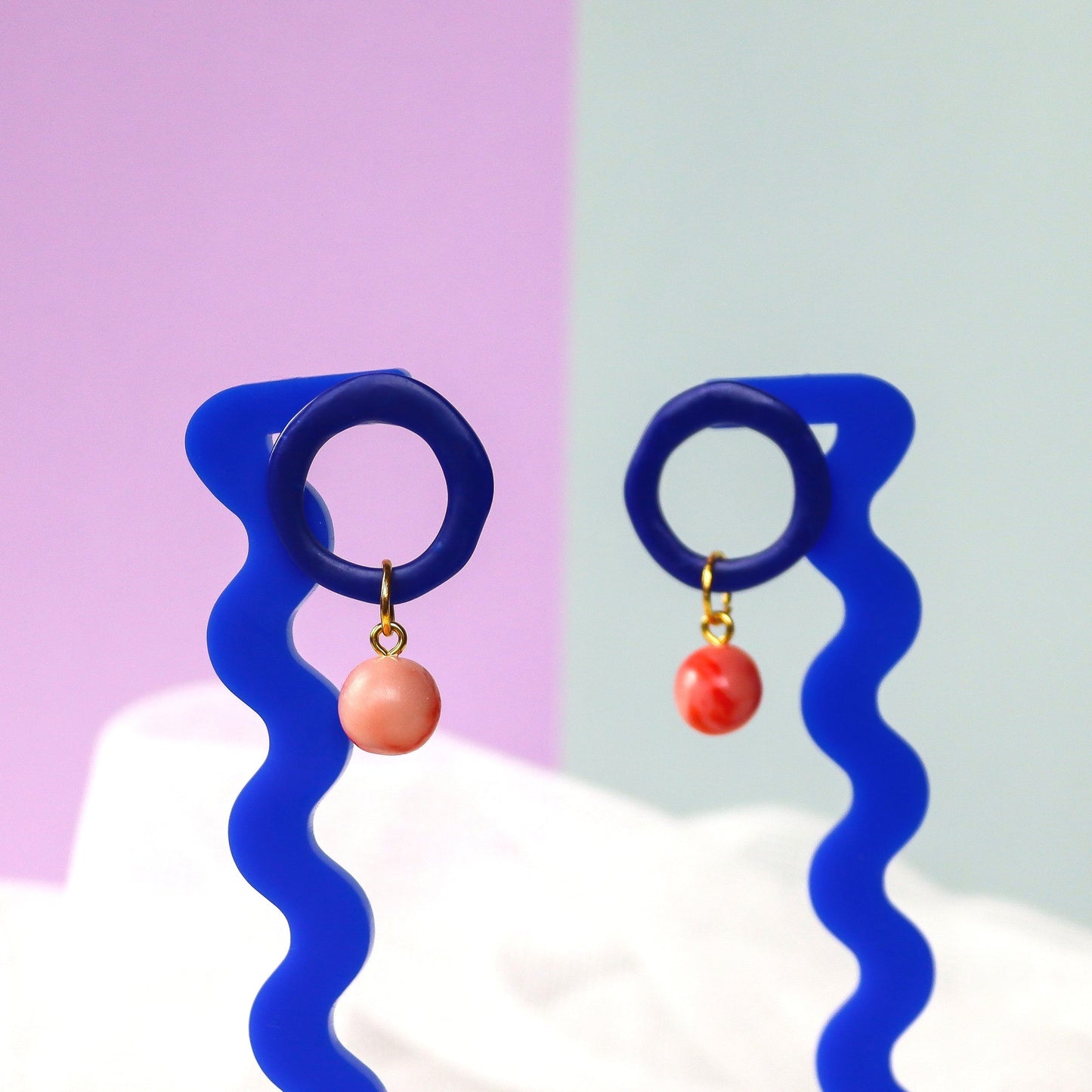 Blue Loop Dangles With Pink Marbled Bead