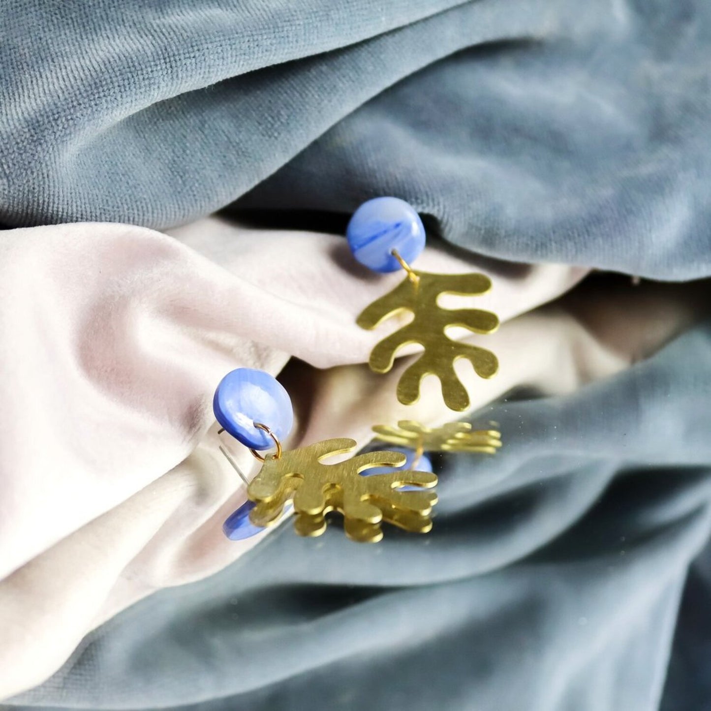 Light Blue Brass Leaf Dangles