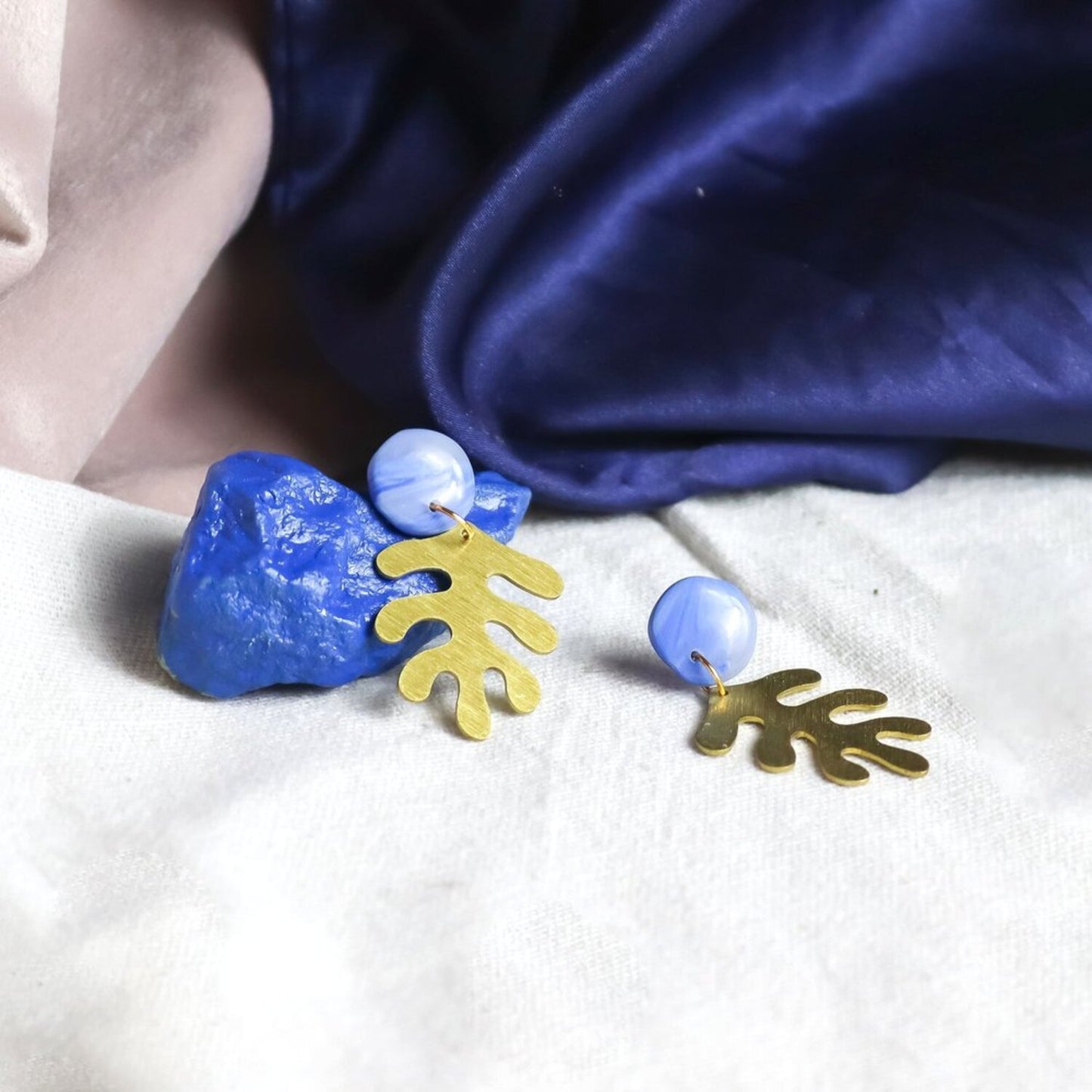 Light Blue Brass Leaf Dangles