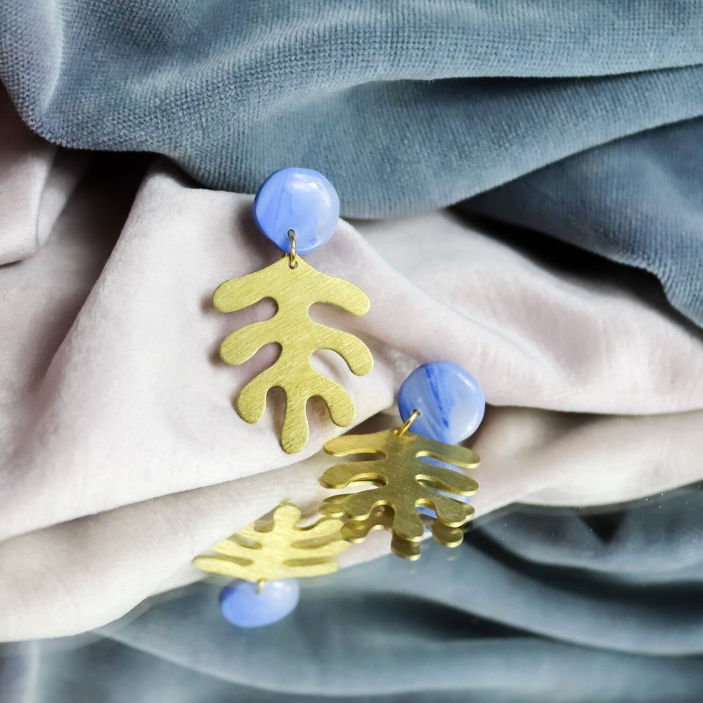 Light Blue Brass Leaf Dangles
