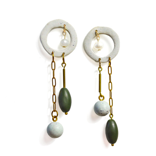 Mismatch Loop Earrings In Pearl Green