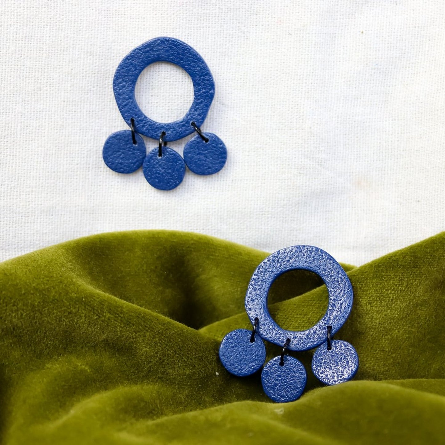 Blue Textured Statement Loop Studs