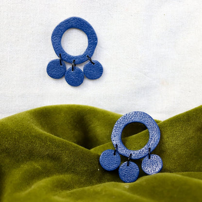 Blue Textured Statement Loop Studs