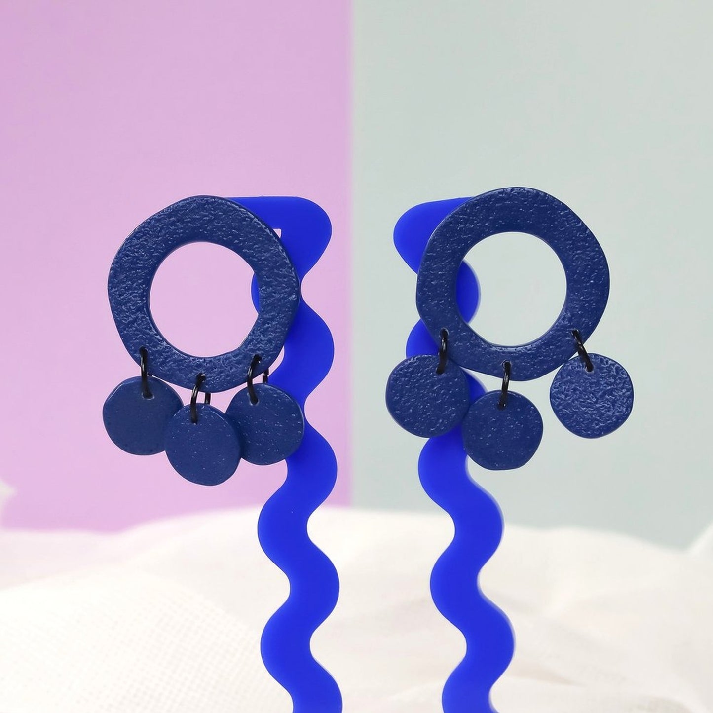 Blue Textured Statement Loop Studs