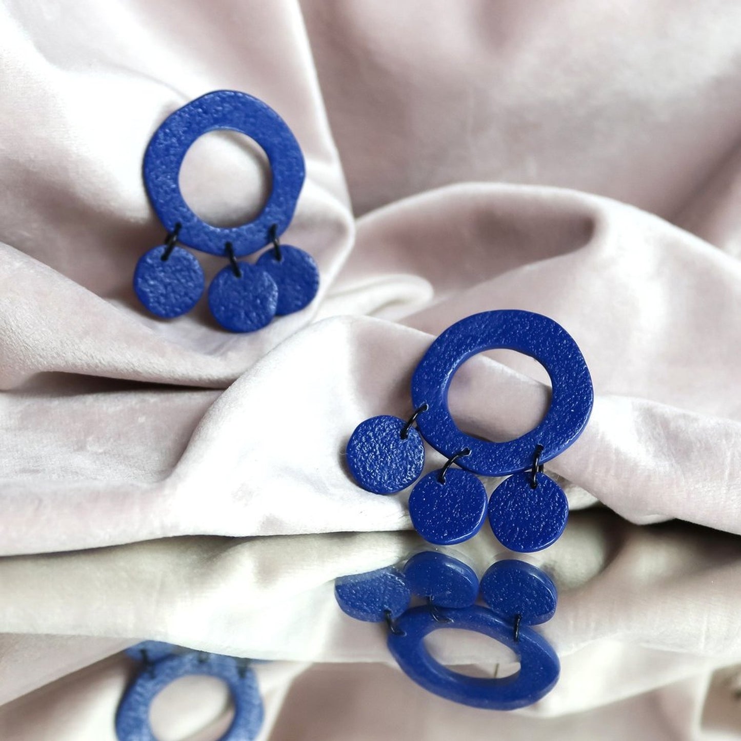 Blue Textured Statement Loop Studs