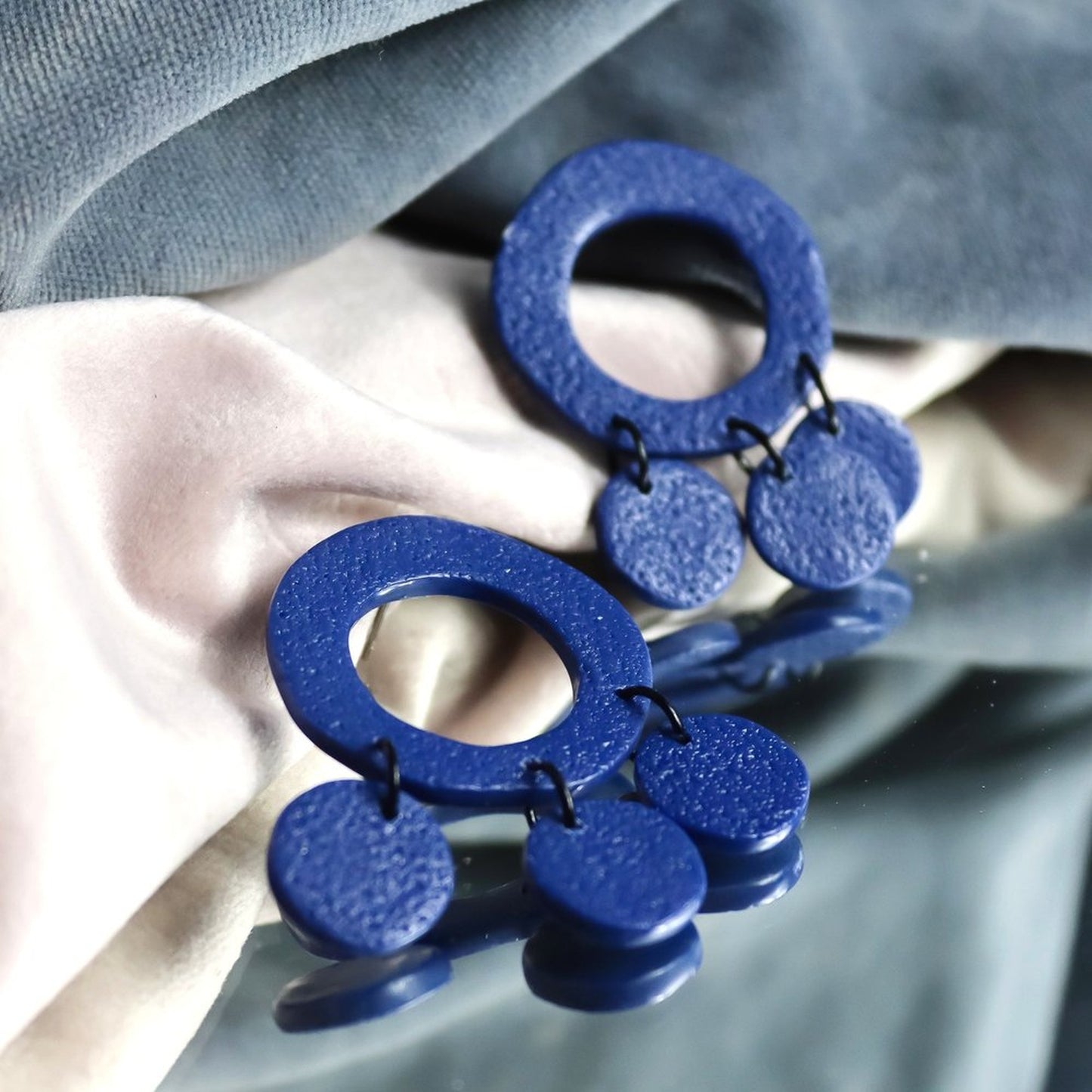 Blue Textured Statement Loop Studs