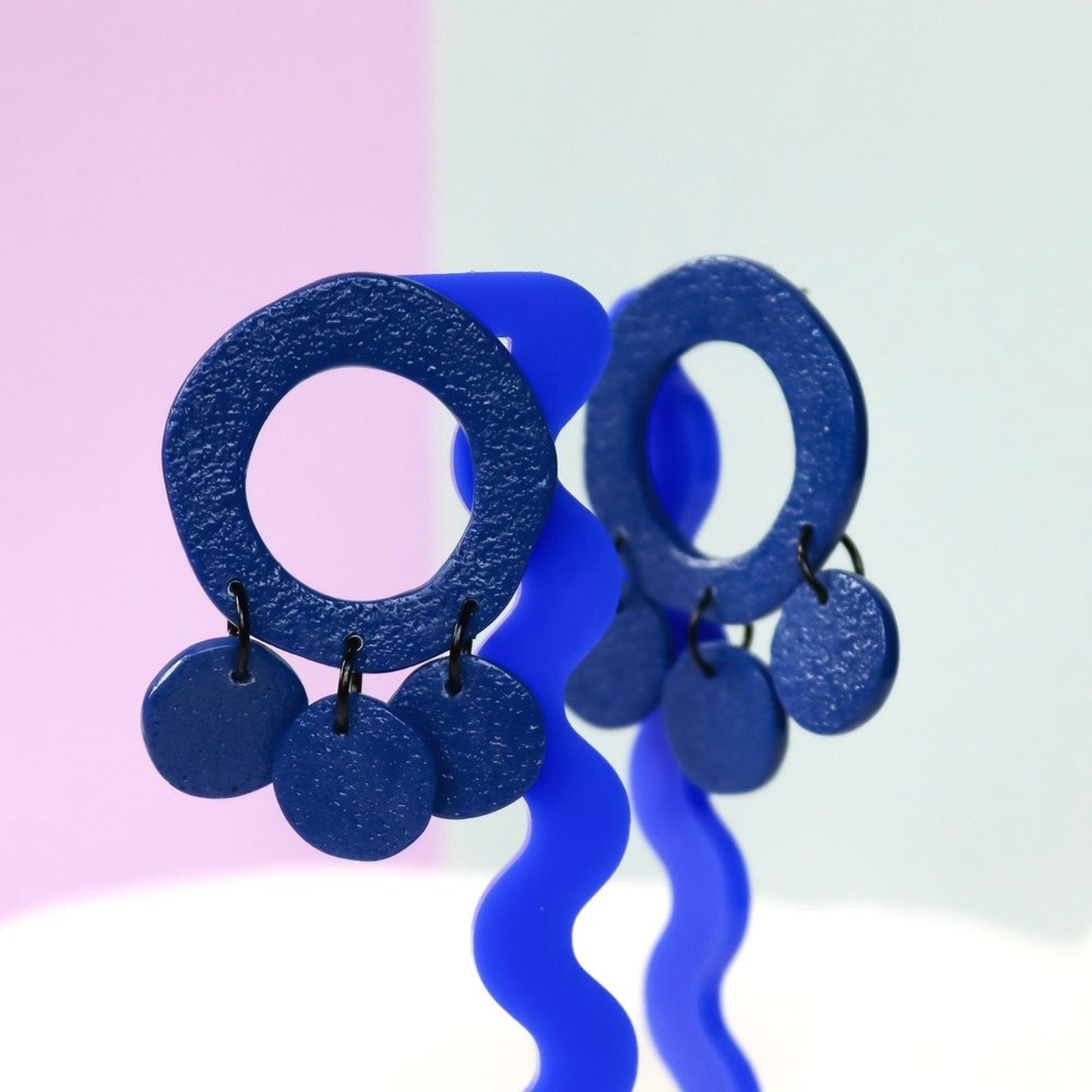 Blue Textured Statement Loop Studs