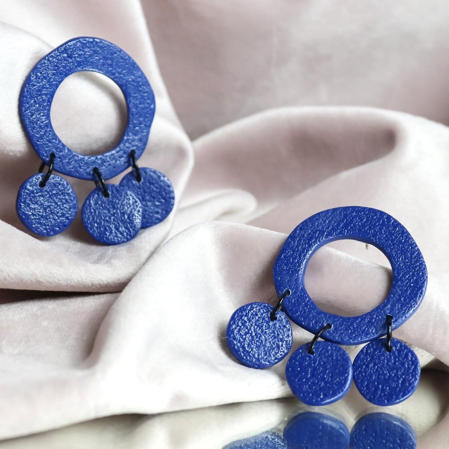 Blue Textured Statement Loop Studs