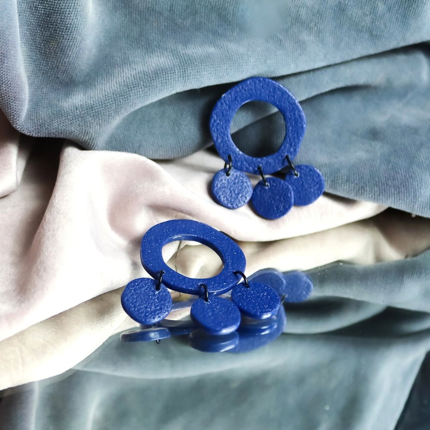 Blue Textured Statement Loop Studs