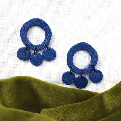 Blue Textured Statement Loop Studs
