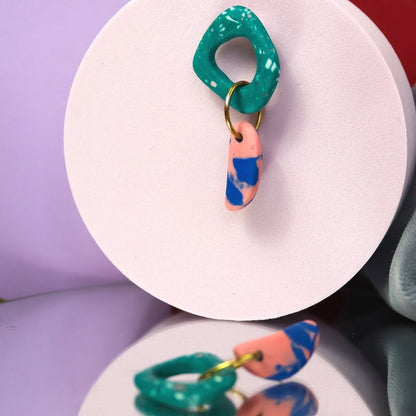 Green Jesmonite Half Moon Mismatch Earrings