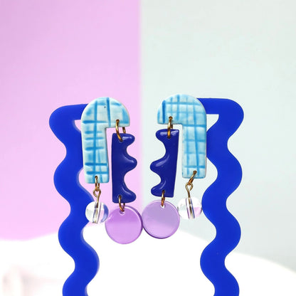 Blue And Purple Dangle Arch Earrings