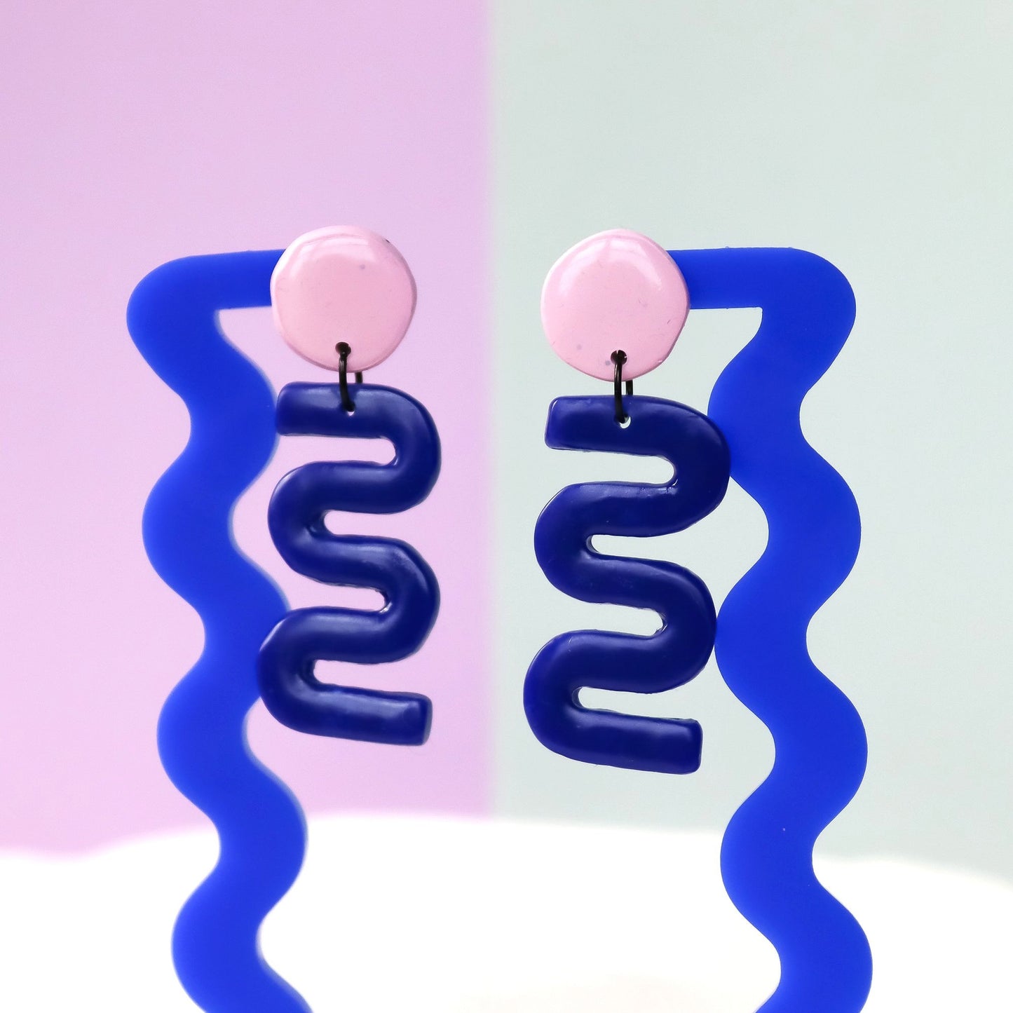 Lilac And Blue Squiggle Drop Dangles