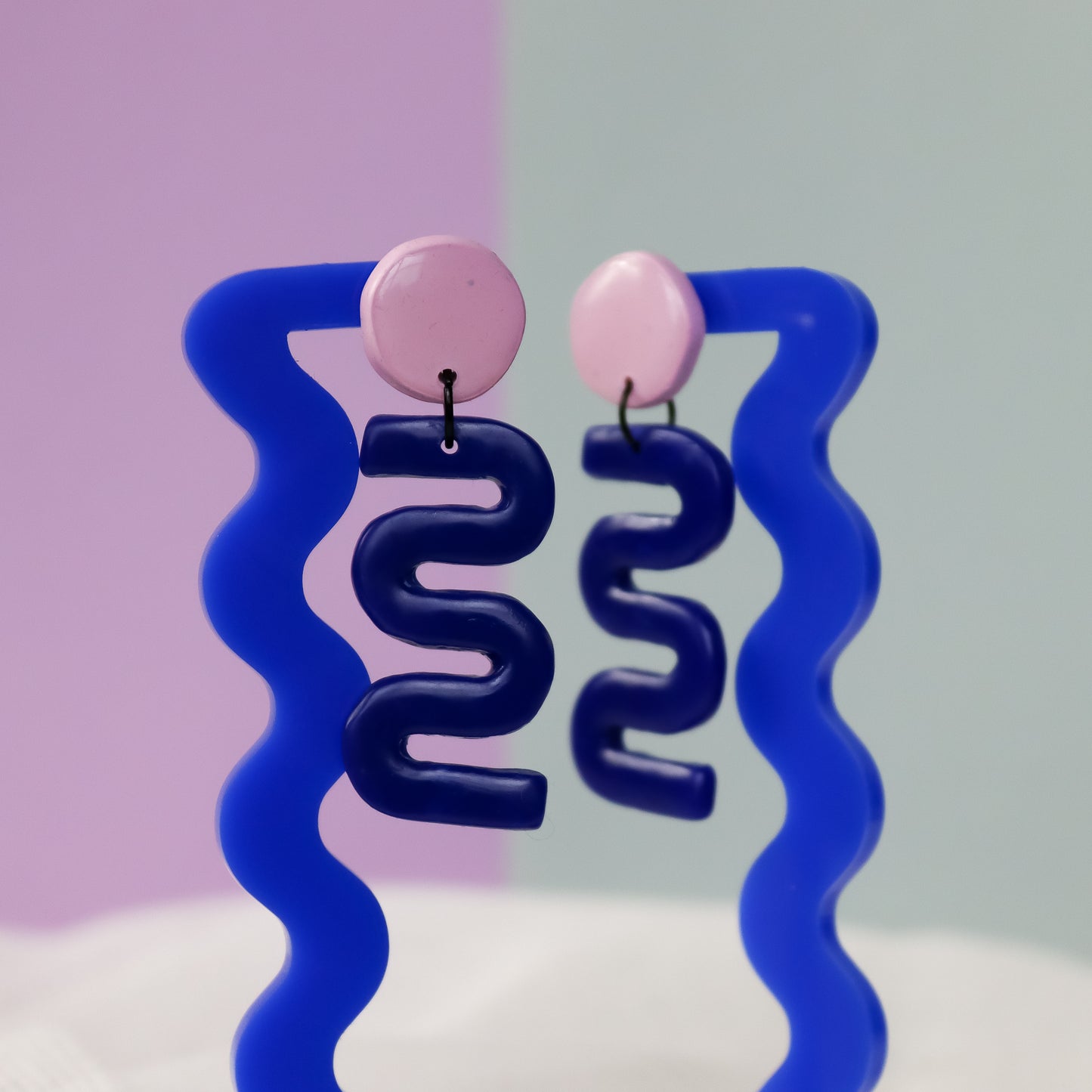 Lilac And Blue Squiggle Drop Dangles