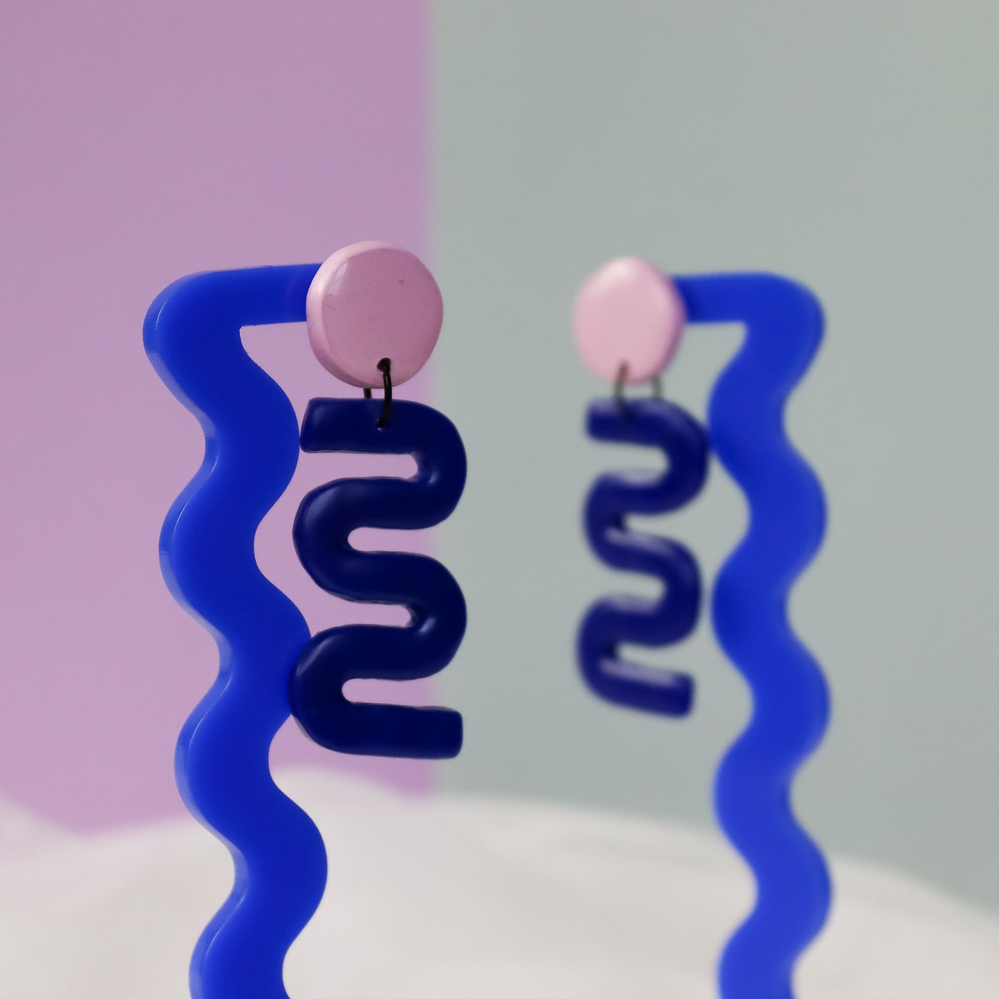 Lilac And Blue Squiggle Drop Dangles