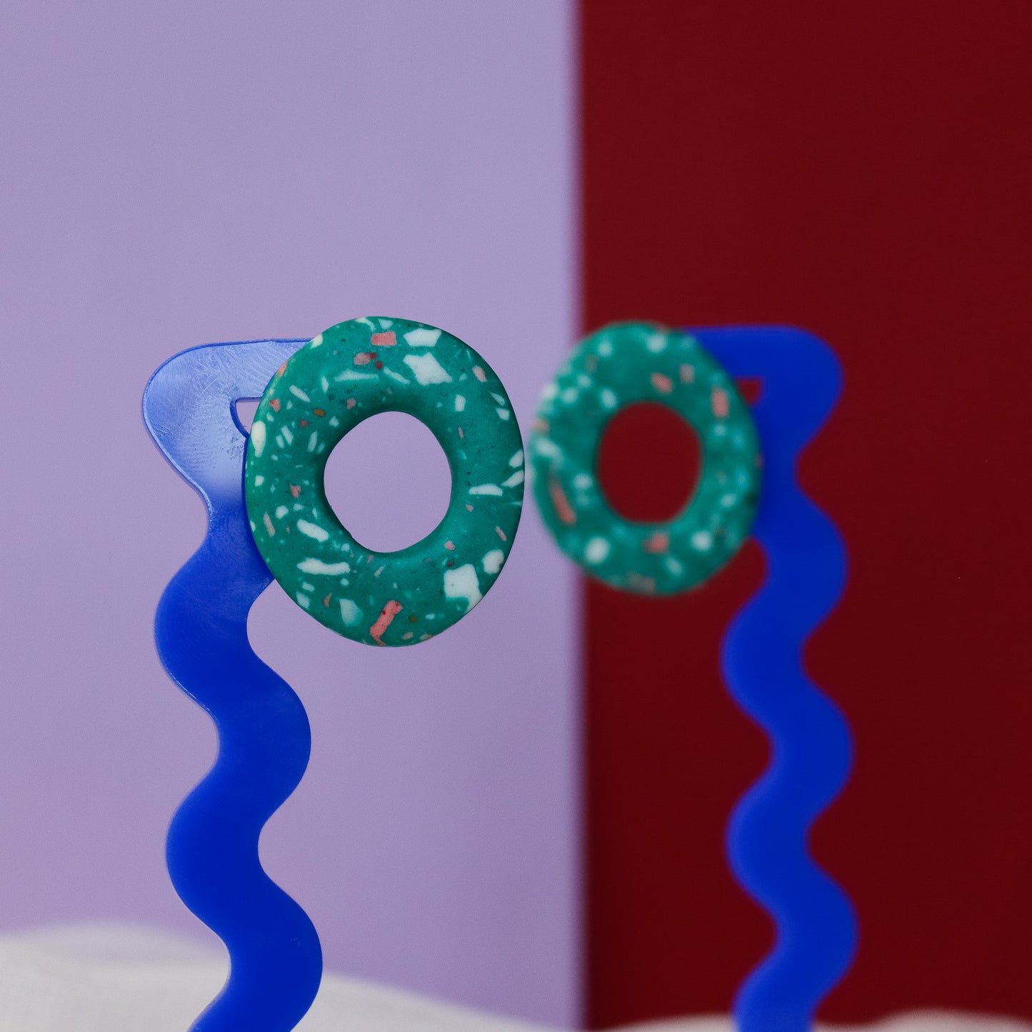 Green Terrazzo Jesmonite Large Loop Studs