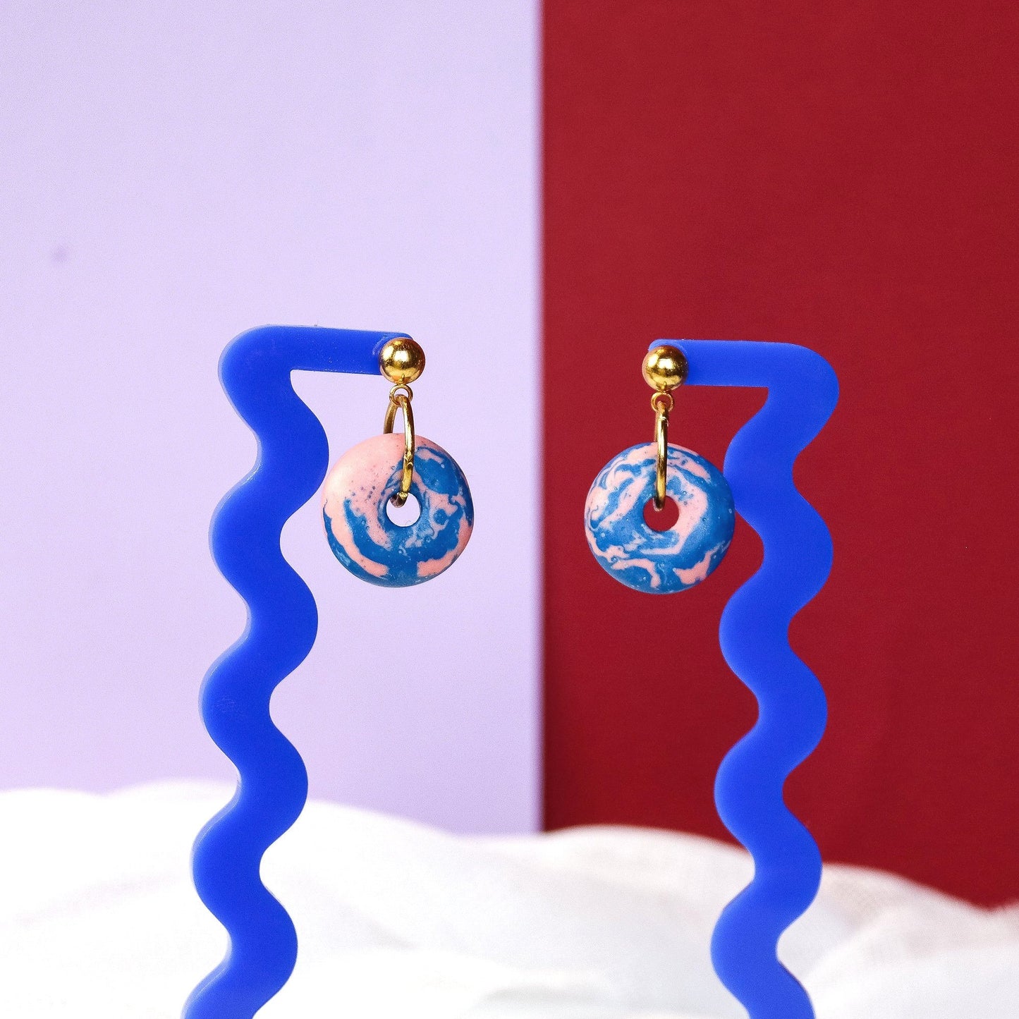 Jesmonite Pink And Blue Mini Doughnut Earrings