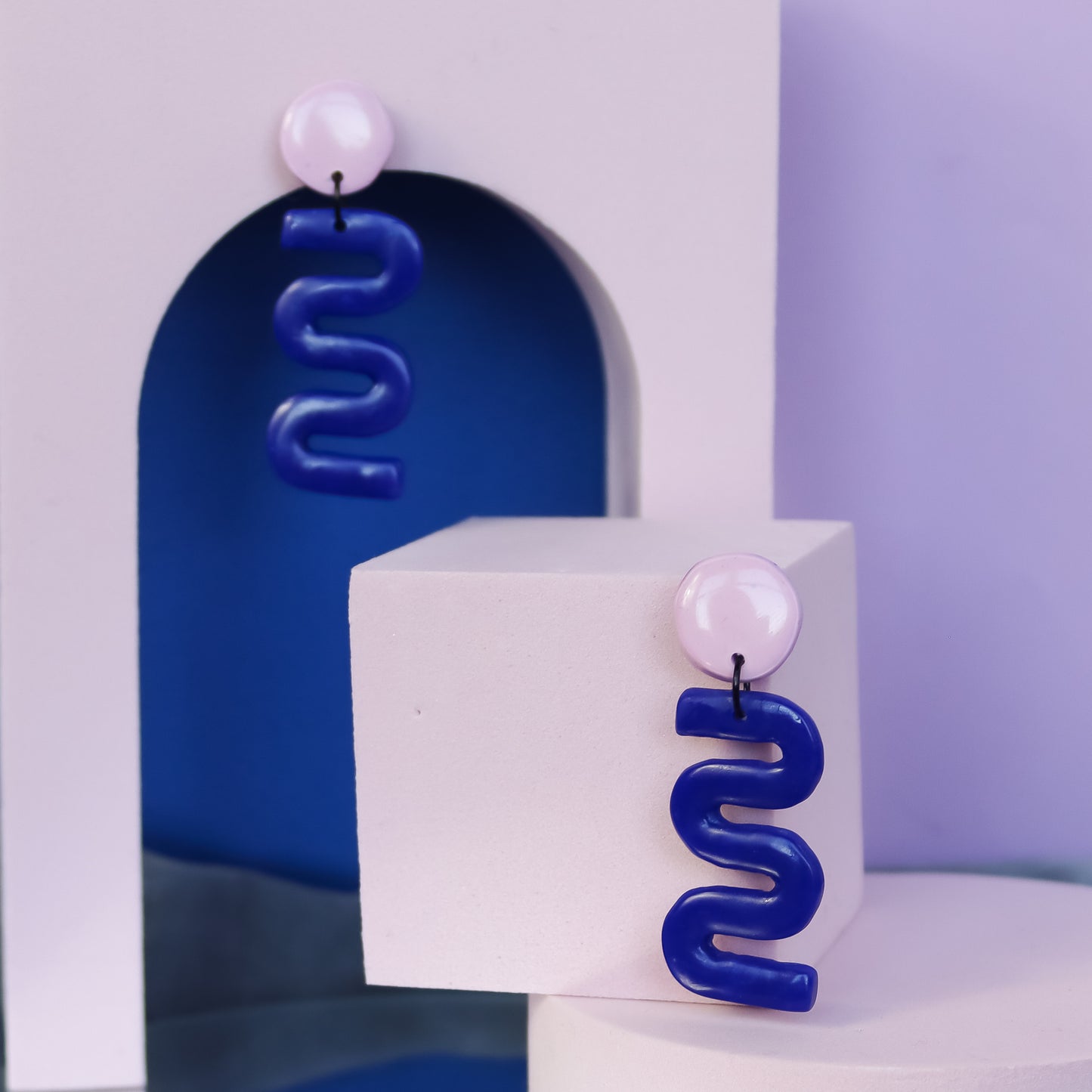 Lilac And Blue Squiggle Drop Dangles