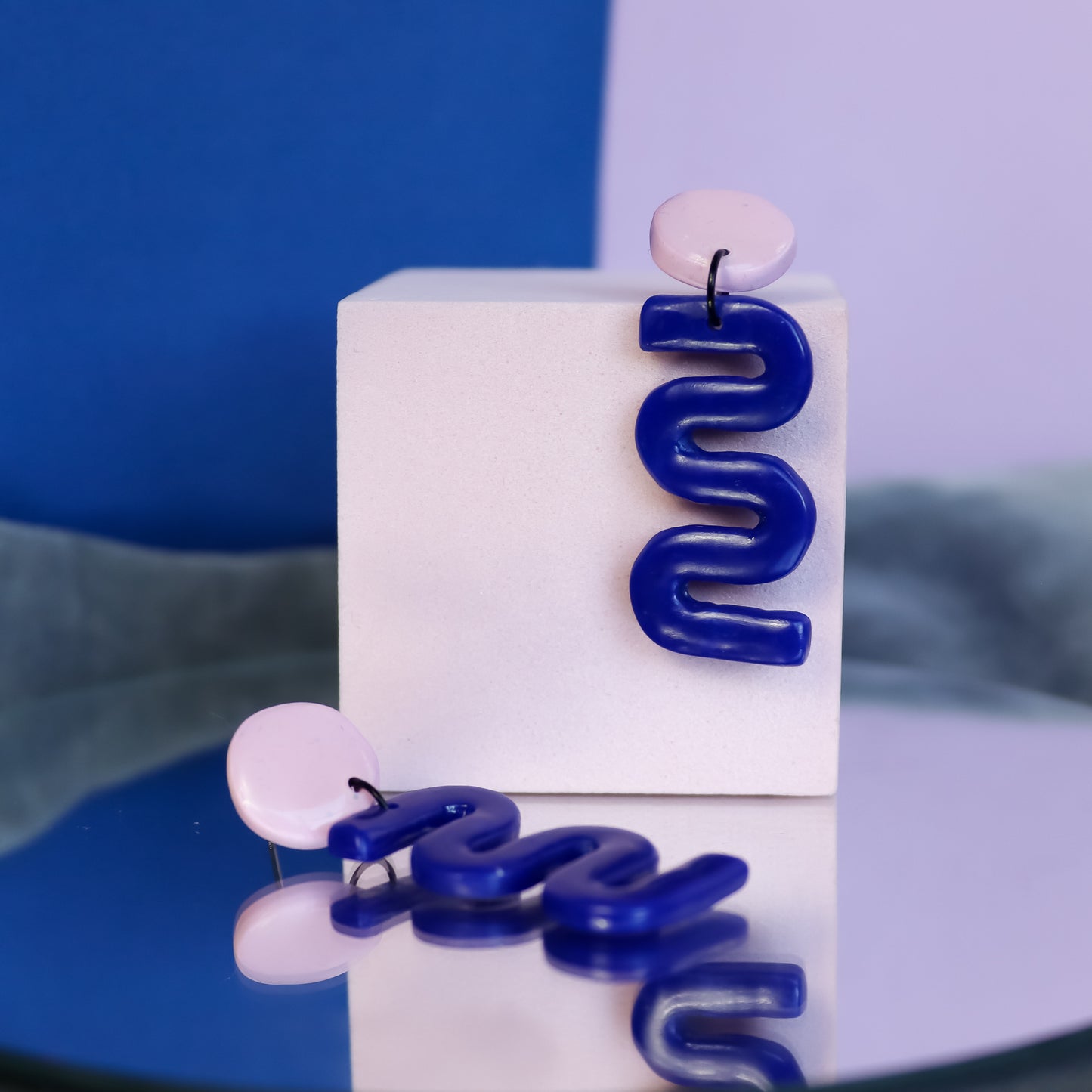 Lilac And Blue Squiggle Drop Dangles