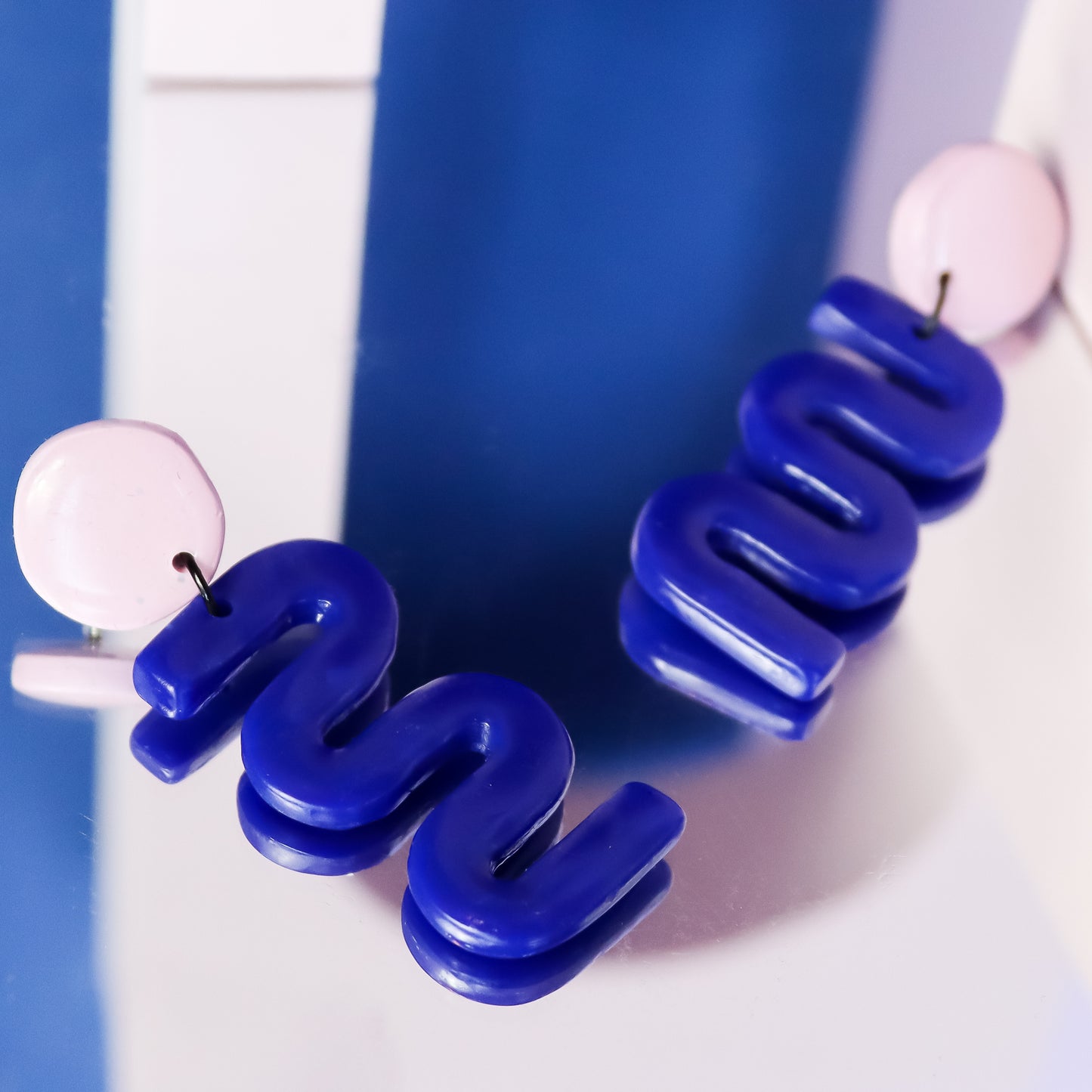 Lilac And Blue Squiggle Drop Dangles