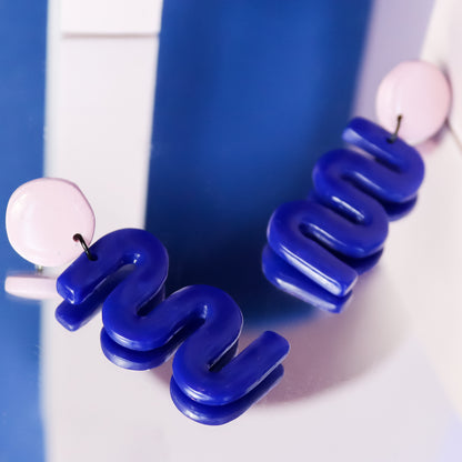 Lilac And Blue Squiggle Drop Dangles
