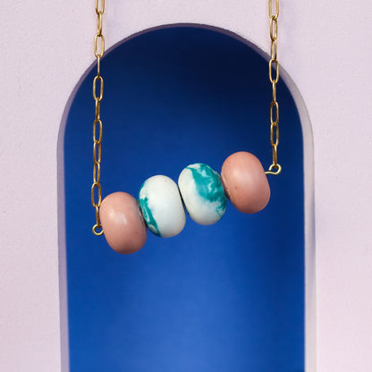Pink And Blue Marbled Jesmonite Bead Necklace