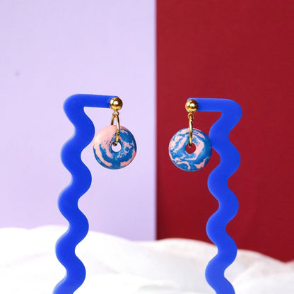 Jesmonite Pink And Blue Mini Doughnut Earrings