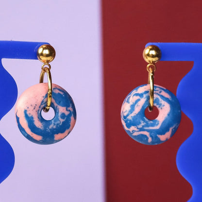 Jesmonite Pink And Blue Mini Doughnut Earrings