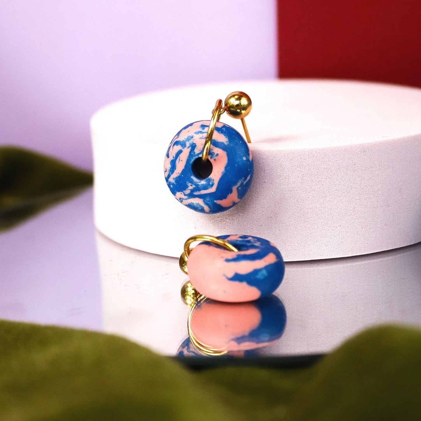 Jesmonite Pink And Blue Mini Doughnut Earrings